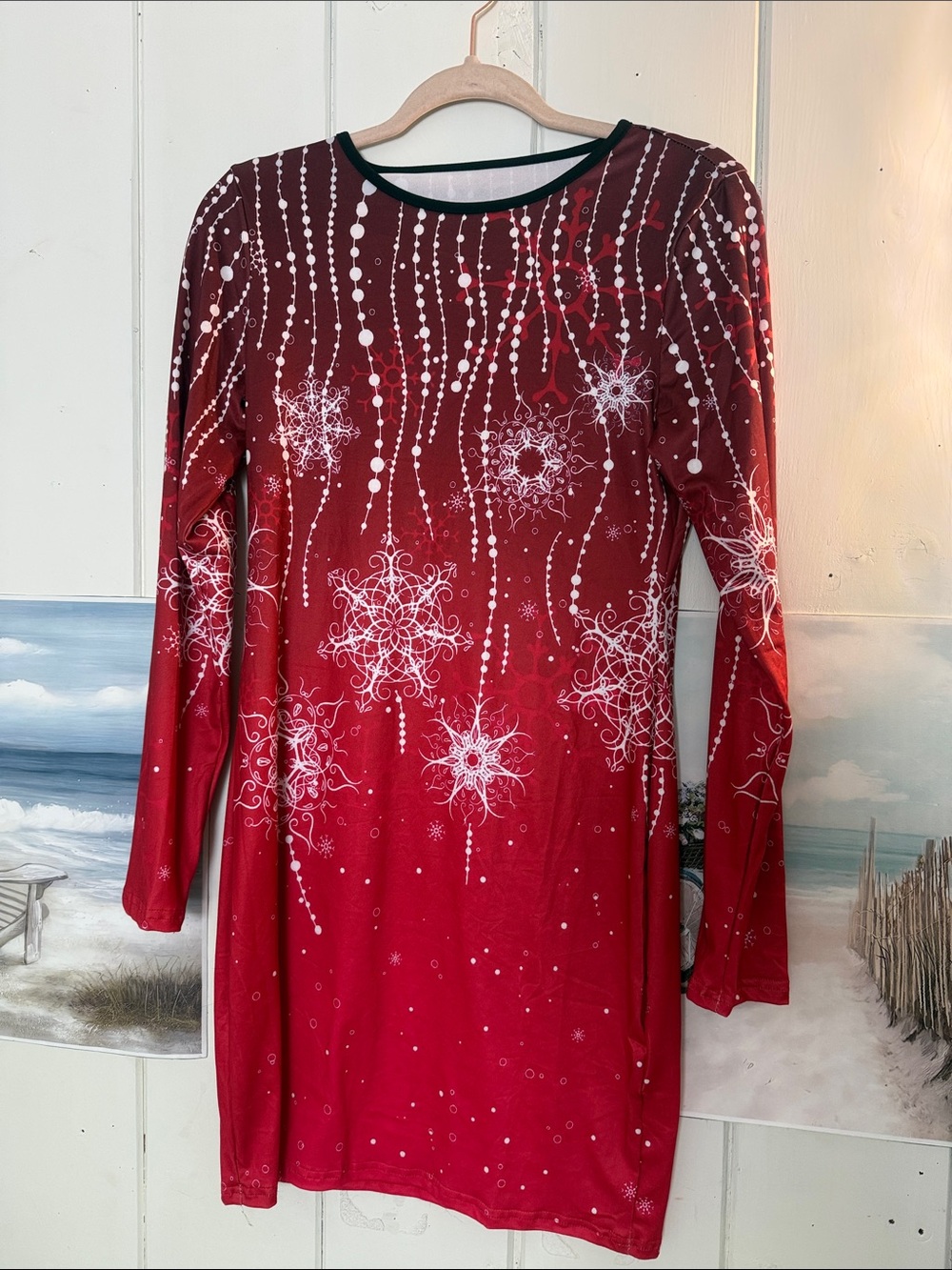 Red Snowflake Long Sleeve Tunic Dress